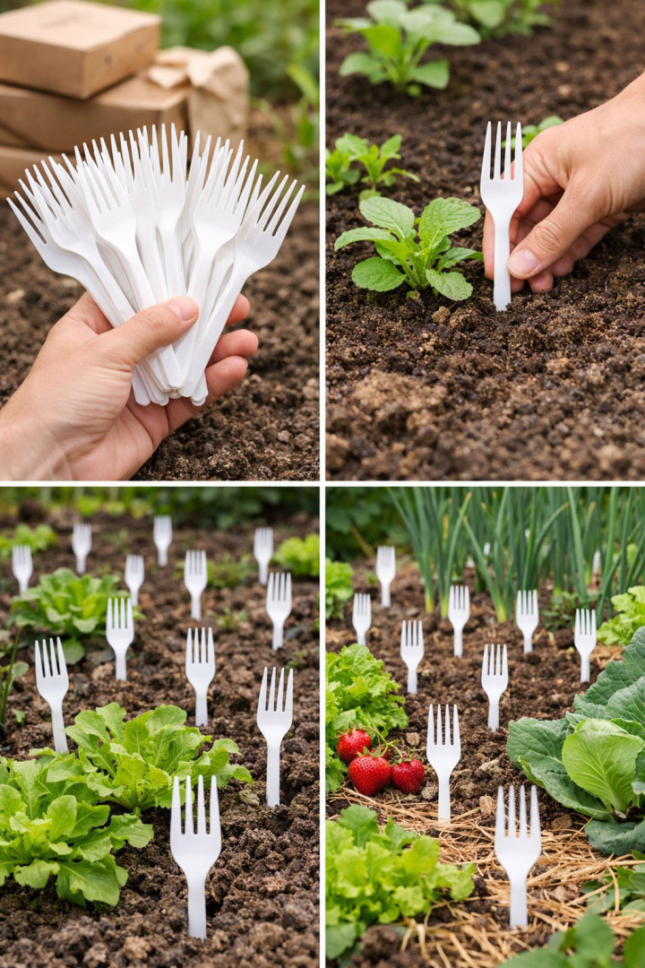 Fourchettes en plastique dans le potager : tous les jardiniers le font – et la raison est ingénieuse.