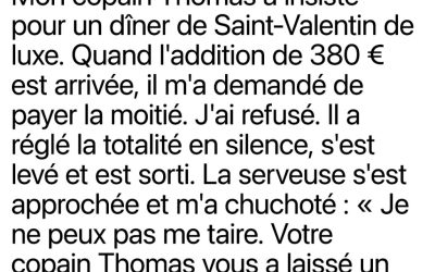 Mon copain m’a demandé de partager l’addition de la Saint-Valentin — ce qui s’est passé ensuite a mis fin à notre relation de 7 ans