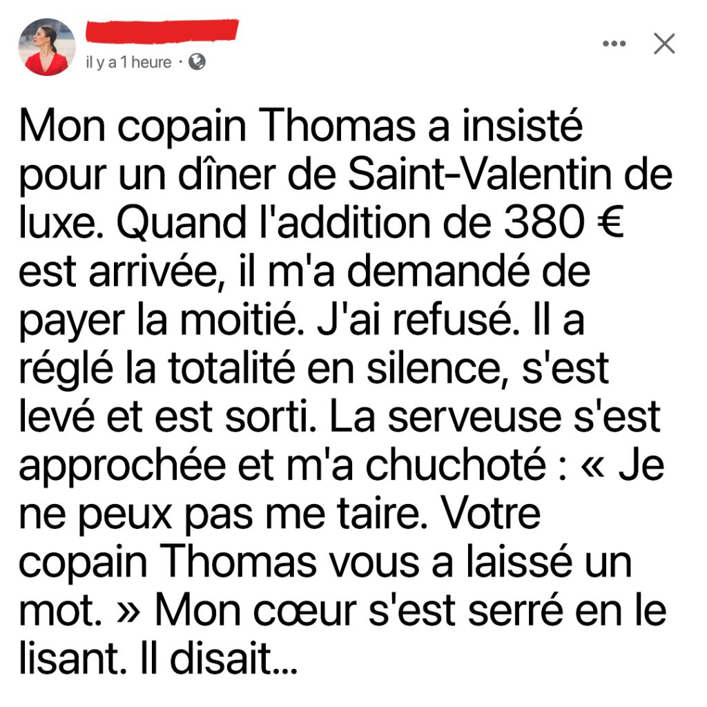 Mon copain m’a demandé de partager l’addition de la Saint-Valentin — ce qui s’est passé ensuite a mis fin à notre relation de 7 ans