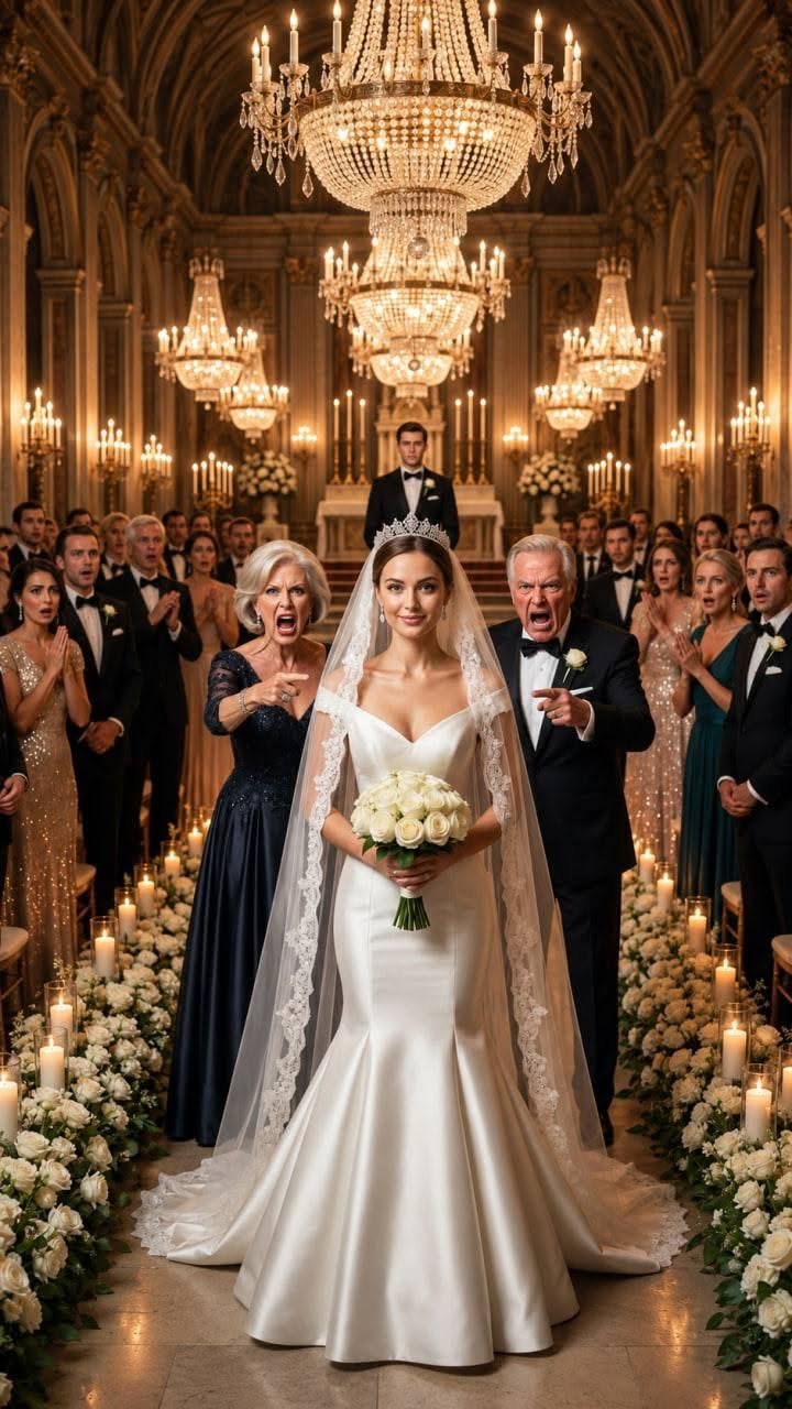 « Vas-y seule », a ri ma mère. « C’est ce qui arrive quand on épouse un bon à rien. » Alors je l’ai fait. J’ai serré mon bouquet contre moi et j’ai remonté l’allée seule, tandis que mes parents murmuraient que mon mariage était « modeste » et « embarrassant ». Ils n’avaient aucune idée de qui se trouvait réellement parmi les invités. Lorsque les portes se sont ouvertes et que le maire s’est levé, suivi du sénateur et de l’inspecteur d’académie, leurs rires se sont soudainement tus. Et ils ont enfin compris qui était vraiment leur « bon à rien ».