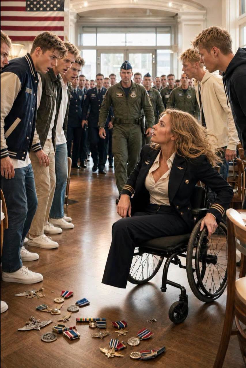 **Des étudiants brutalisèrent une femme en fauteuil roulant au Liberty Grill — puis ses médailles de pilote de F-16 tombèrent au sol et trente-cinq pilotes de l’armée de l’air firent irruption…**