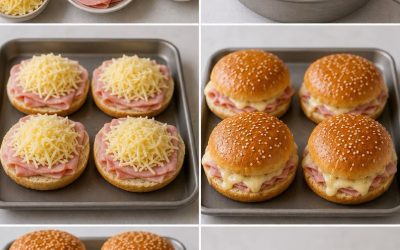Mini burgers briochés au jambon, cheddar et sauce au fromage (6 pièces)