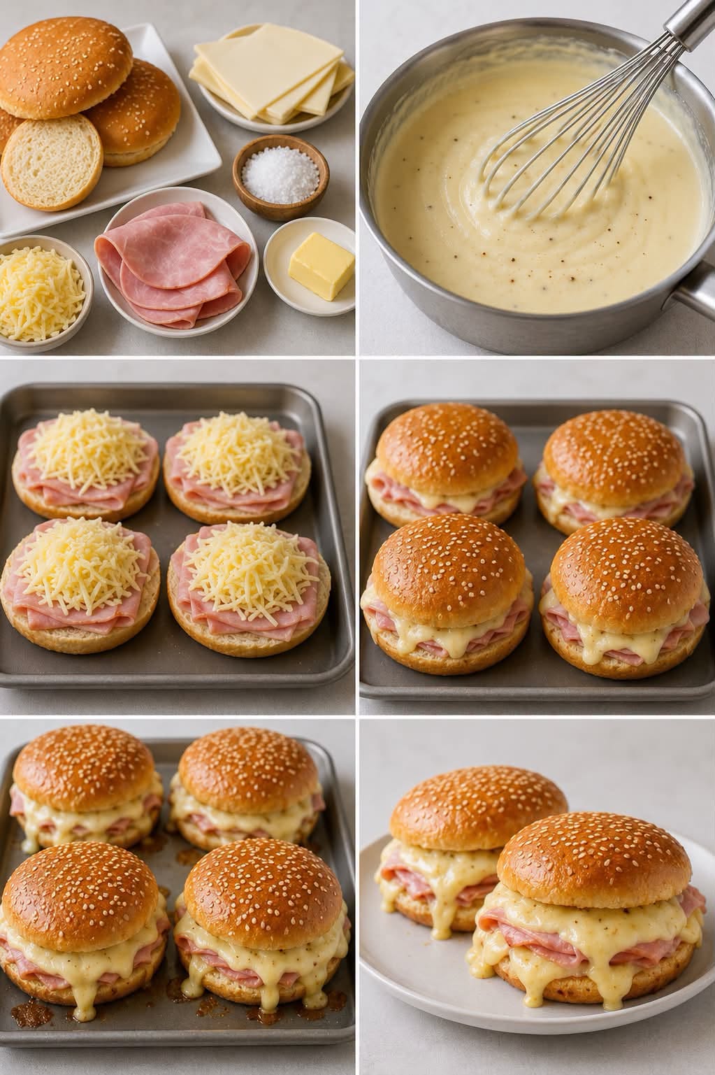 Mini burgers briochés au jambon, cheddar et sauce au fromage (6 pièces)