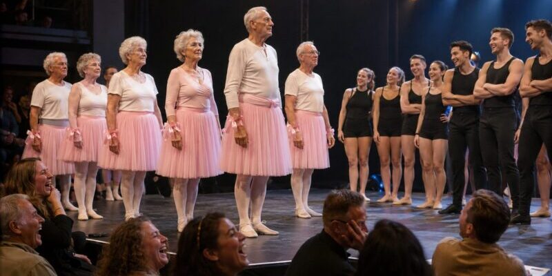Un groupe de grands-mères et de grands-pères est monté sur scène en tutus roses… Les jeunes danseurs ont commencé à rire, jusqu’à ce que la musique démarre et que toute la salle se plonge dans un silence total