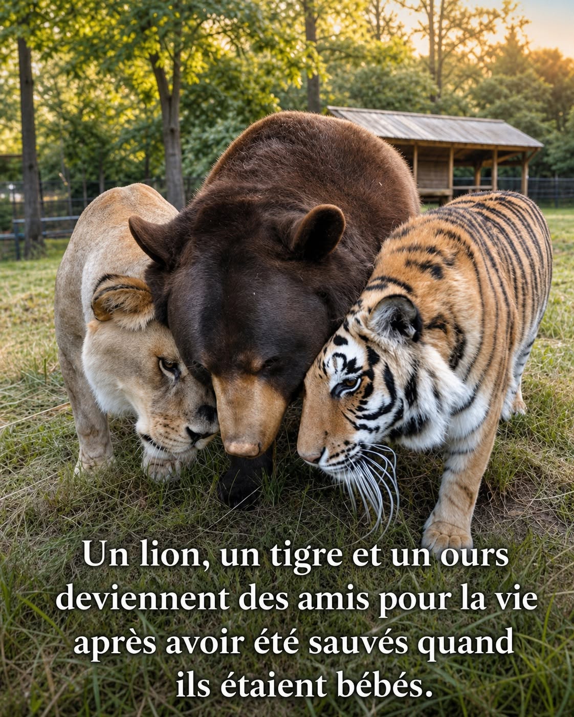 Un lion, un tigre et un ours deviennent des amis pour la vie après avoir été sauvés quand ils étaient bébés.