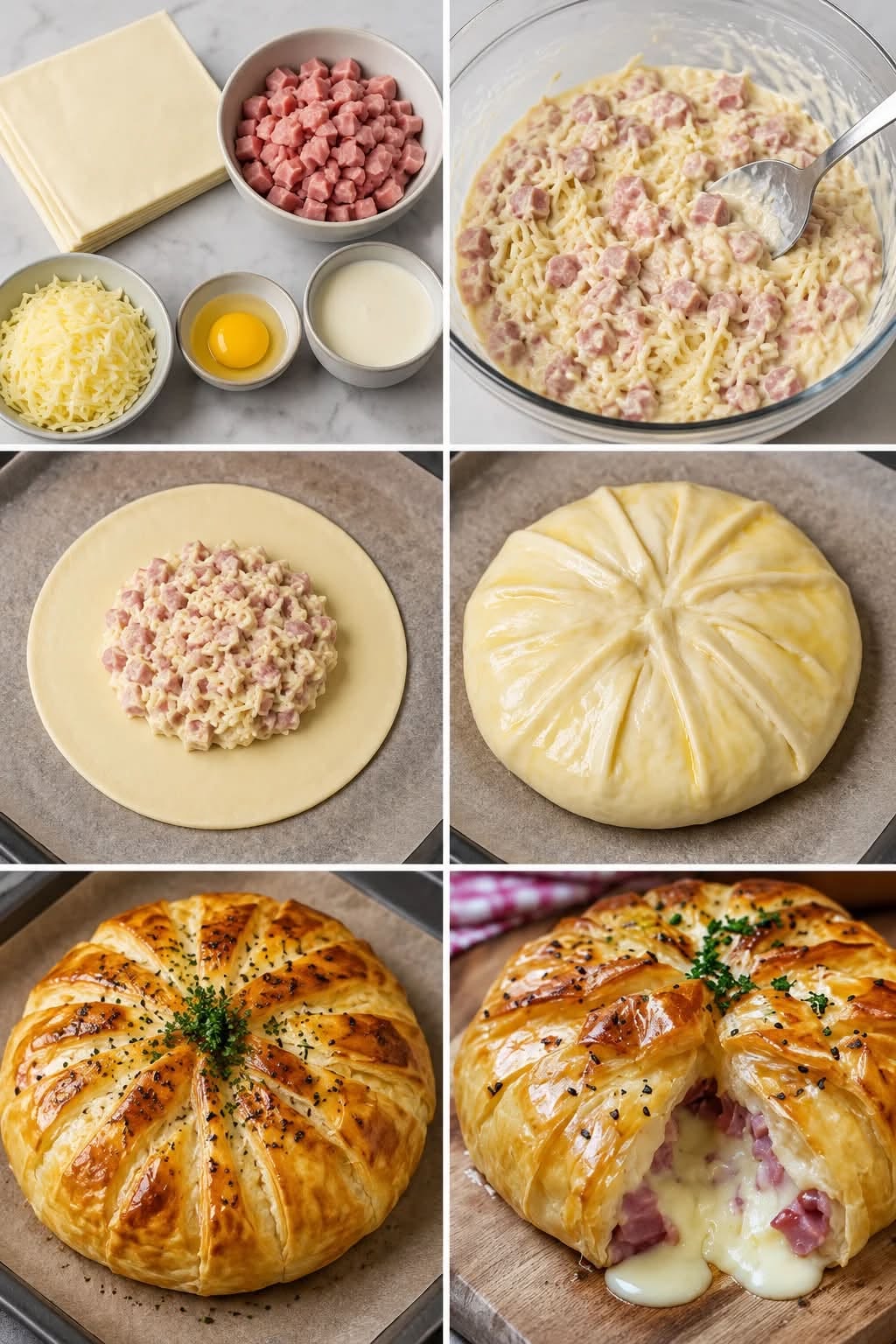 Brioché feuilletée au jambon et fromage (type pull-apart)