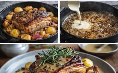 Rôti de Porc Doré aux Herbes, Pommes de Terre & Sauce Crémeuse