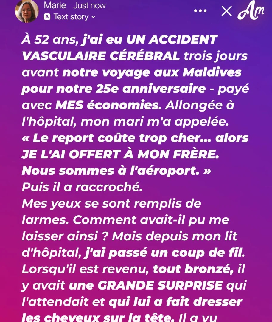 Trois jours après mon AVC, mon mari est parti aux Maldives — à son retour, une grande surprise l’attendait